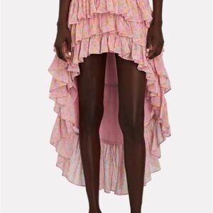 LoveShackFancy Pink Ruffled High-Low Skirt